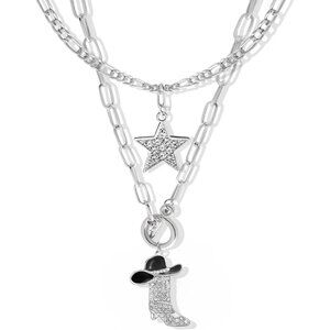 2 Pcs Sparkly Rhinestone Star Choker Western Cowgirl Boot Pendant Stackable Neck